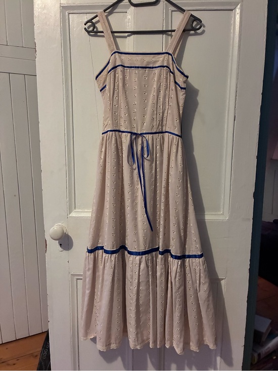 Dresses & Skirts - Vintage Cream Sundress with Blue Trim